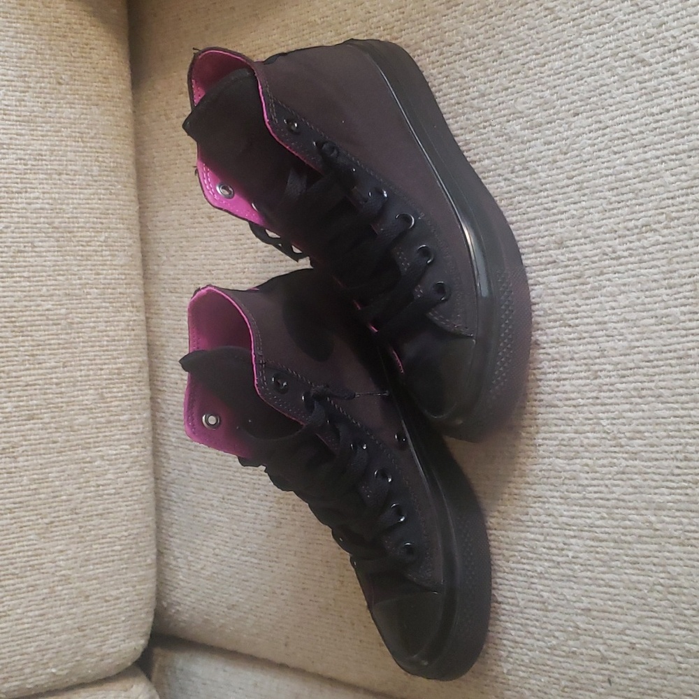 Brown black and pinkish purple high top converse size 6.5 woman/4.5 men
